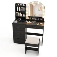 Slickblue 39.5-in White/ Black Makeup Vanity Desk with Sliding HD LED Mirror Adjustable Lighting Charging Station and Stool for Bedroom or Dressing