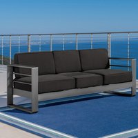 Christopher Knight Home Cape Coral Cushioned Aluminum Outdoor Sofa with Tray-Grey + Dark Grey | 301796