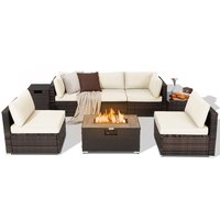 Costway 7 -Piece Rattan 2 Patio Sofa Conversation Set with White Cushions | NP10261CF+HW67937WH