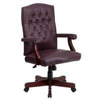 Flash Furniture Martha Washington Burgundy Leathersoft/Mahogany Frame Traditional Adjustable Height Swivel Faux Leather Executive Chair in Red