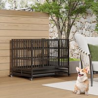 WhizMax 42 Inches Folding Dog Crate with Wheels Large Heavy Duty Metal Dog Kennel with Double Door and Removable Tray Indoor Pet House for Small