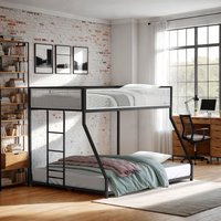 LOVMOR Contemporary Style Twin Over Full Metal Bunk Bed Attached Ladder Mattress Ready Black Finish Full Metal Construction | SF-M-B2741P391250