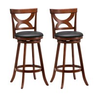 Slickblue Set of 2 Swivel Bar Stools with Curved Hollow Back Black PVC Leather Seats 24/ 30.5 inch Seat Height Espresso Rubber Wood Frame for Kitchen