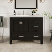 Eviva London 42-in Espresso Undermount Single Sink Bathroom Vanity with White Quartz Top Stainless Steel in Brown | TVN414-42X18ES-L-Q