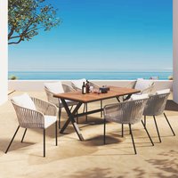 Direct Wicker 7 -Piece black Patio Dining Set Wood Rectangle Table with 6 Beige Cushions Stationary Chairs one_size | DWD-20123-BE
