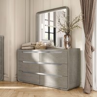 Furniture of America Wilter Light Gray Poplar 6 -Drawer 66-in Standard dresser With Mirror Stainless Steel | IDF-71500LG-DM