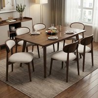 SEYNAR Set of 6 Mid-Century Modern Chenille Dining Chairs with Solid Wood Frame one_size in White | XY853-BEIGE-S6