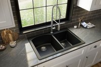 Karran Drop-in or undermount 33.0-in x 22.0-in Quartz Double offset bowl Kitchen Sink in Black | QT-610-BL