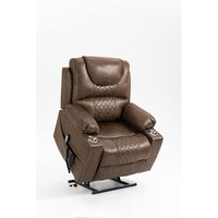 Clihome Brown Leather Upholstered Powered Reclining Recliner with Lift Assistance | CL-ABS0037