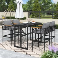 SINOFURN 5 -Piece Black Bar Height Patio Dining Set Steel Rectangle Table with 4 Gray Cushions Stationary Chairs | SYB060003BN