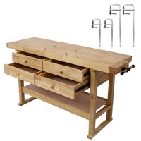 KEOKLE Wooden Workbench with 4 Drawers and Bar Clamps Set for Garage Workshop and Home Rubber Wood 60 in | W465S00113
