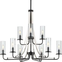 Progress Lighting Riley 9 -Light Matte Black Traditional For Use in Bedrooms, Dining Rooms, Foyers, Kitchens, Living Rooms Chandelier | P400210-031