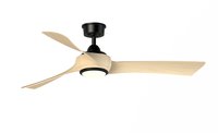 Fanimation Wrap Custom 56-in Black with Natural Blades Color-Changing Integrated LED Covered Outdoor Smart Ceiling Fan With Light and Remote Included