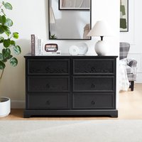 LOVMOR Modern Farmhouse 6 Drawer Chest for Bedroom Wooden Bedroom Drawer Dresser for Bedroom Black | SF-WO-W2275P224406