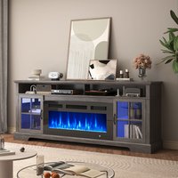 Sunmthink 70in Fireplace TV Stand with 36in Fireplace Media Entertainment Center for TVs Up to 80in Features Media Cabinet with Storage Suitable for