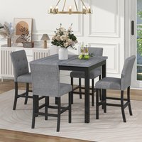 ModernLuxe 5 Piece Counter Height Dining Set Wood Square Dining Room Table and Chairs Stools w Footrest 4 Upholstered high back Chairs Black