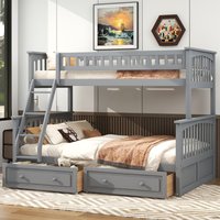 ModernLuxe Assembly Required Twin over Full Bunk Bed with Drawers Convertible Beds Gray | L3P-N7090004020E