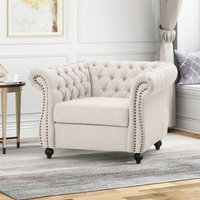 Christopher Knight Home Westminster Chesterfield Fabric Club Chair-Beige in White | 310364