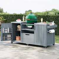 Blisstyle 66.5 Inch Outdoor Kitchen Island for Big Green Egg Grills Solid Wood Outdoor Grill Cart for Tabletop Grill with Stainless Steel Top Drawer