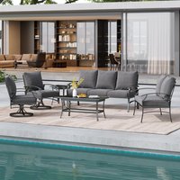 Dreamsidea 6PCs Outdoor Patio Conversation Set Metal Swivel Lounge Chairs with Cushions and 2 Tables one_size | OD1002-GRAY-C