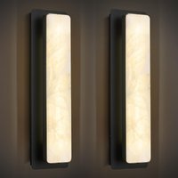 JVFCXXV Alabaster Wall Sconces Set of Two Modern LED Wall Lights Natural Spanish Marble Twenty Inch Rectangular Black Wall Lamps for Bedroom