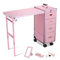 Yescom Byootique Nail Desk Mobile Station Rolling Makeup Manicure Table Nail Artist in Pink | 12MKC027-MJTLR-12-LO