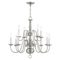 Livex Lighting Williamsburgh 12 -Light Brushed Nickel Traditional For Use in Bathrooms, Bedrooms, Dining Rooms, Foyers, Kitchens, Living Rooms