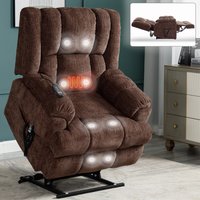 LUXEYARD Dual Motor Heat Massage Infinite Position Up to 350 LBS Electric Power Lift Recliners with Power-Remote Medium-firm and Heavy Duty Brown