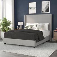 Flash Furniture Quinn Queen Upholstered Platform Bed with Channel Stitched Wingback Headboard; Mattress Foundation with Slatted Supports; No Box