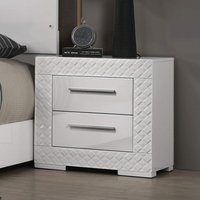 Blisstyle White High Gloss 1pc Nightstand Metal Side Glide 2 Drawers Bedside Table Chrome Hardware Bedroom Furniture Modern Farmhouse Bedroom