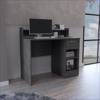 SunJet Computer Desk with Open Shelf 1 Drawer 2 Storage Shelves Smokey Oak Particle Board Gray | CE2TMW3NR8TB4