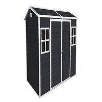 KEOKLE Plastic Patio Outdoor Storage Shed with Floor and Two Windows Lockable Door Resin Garden Shed for Garden Tools Bicycles and Trash Cans
