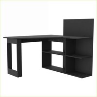 SunJet Desks LShaped Corner Office Desk with Open Shelving 51.7W Black Particle Board | 74K1F2Q6BCYAH