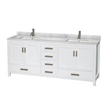 Wyndham Collection Sheffield 80-in White with Brushed Chrome Trim Undermount Double Sink Bathroom Vanity with White Carrera Natural Marble Top