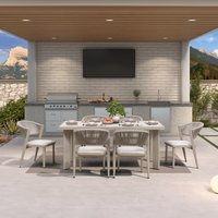 PURPLE LEAF Patio dining set 7 -Piece Teak Patio Dining Set Aluminum Rectangle Table with 6 Tan Cushions Stationary Chairs | LS04-XTMS07-CP-180