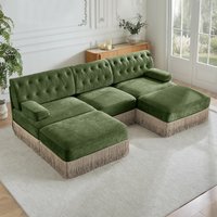 FAVSH U Shaped Modular Velvet Sectional Sofa Couches Ottoman for Living Room Bedroom Vacuum Packed Modern Comfortable Green one_size