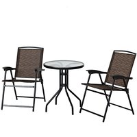 WELLFOR 3 -Piece Black Bistro Patio Dining Set Steel Round Table with 2 Brown Stationary Chairs | CBB-TW19-3