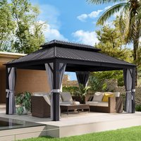 AOXUN 16-ft x 12-ft Gazebo Gray Grill Gazebo with Hardtop Roof (Screen Included) Polyester | G30034GR-1