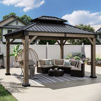 AOXUN 12-ft x 10-ft Gazebo Brown Grill Gazebo with Hardtop Roof | G30037BR