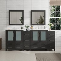 Vanity Art Brescia 84-in Espresso Undermount Double Sink Bathroom Vanity with White Ceramic Top (Mirror Included) in Black | VA3030-84E