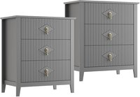 Garvee 2Pcs Fluted Nightstand 27.5 Inch Wide Bedside Table with 3 Large Storage Drawers Modern Night Stand with Metal Handle Wooden End Table for
