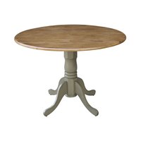 International Concepts Distressed hickory/stone Round Casual Extending Drop leaf Wood Dining Table, with Stone Finish and Wood Pedestal Base 42-in L
