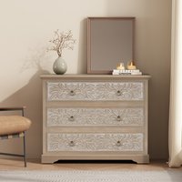 Christopher Knight Home Evian Boho Wooden 3-Drawer Dresser-Light Ash in White | 334327