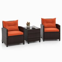 Slickblue 3-Piece Rattan Patio Conversation Set with 2 Single Sofas and Cushions 1 Coffee Table Included for Patio Balcony Indoor Use Patio or