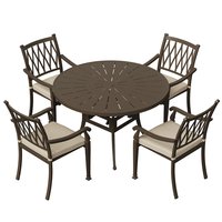 Mondawe Cast Aluminum 5 -Piece Brown Patio Dining Set Aluminum Round Table with 4 Off-white Cushions Stackable Stationary Chairs | MO-IVYR48-16