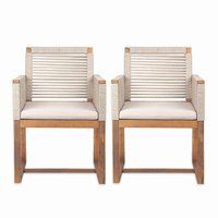 Lycvki Set of 2 Woven Light Brown Wood Frame Stationary Conversation Chair with Beige Sling Seat Polyester | EC-05