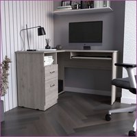 SunJet Desks LShaped Left Return with Keyboard Tray 2 Drawers Open Shelf Light Gray Particle Board one_size | MG5WF491O1HTF