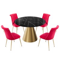 Clihome Rose Chair/Black Table Contemporary/Modern Dining Room Set with Round Table ( Seats 4 ) Marble | CL-RT3-BBKBG703RRD