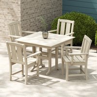 POLYWOOD Mission 5 -Piece Sand Patio Dining Set HDPE Square Table with 4 Stationary Chairs | PWS2053-1-SA