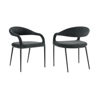 Armen Living Set of 2 Contemporary/Modern Synthetic Upholstered Dining Arm Chair (Metal Frame) Stainless Steel in Black | LCMOSIBLKCH
